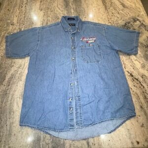 Vintage Luna Pier Large Choctaw Embroidered Denim Shirt Button Down Feather
